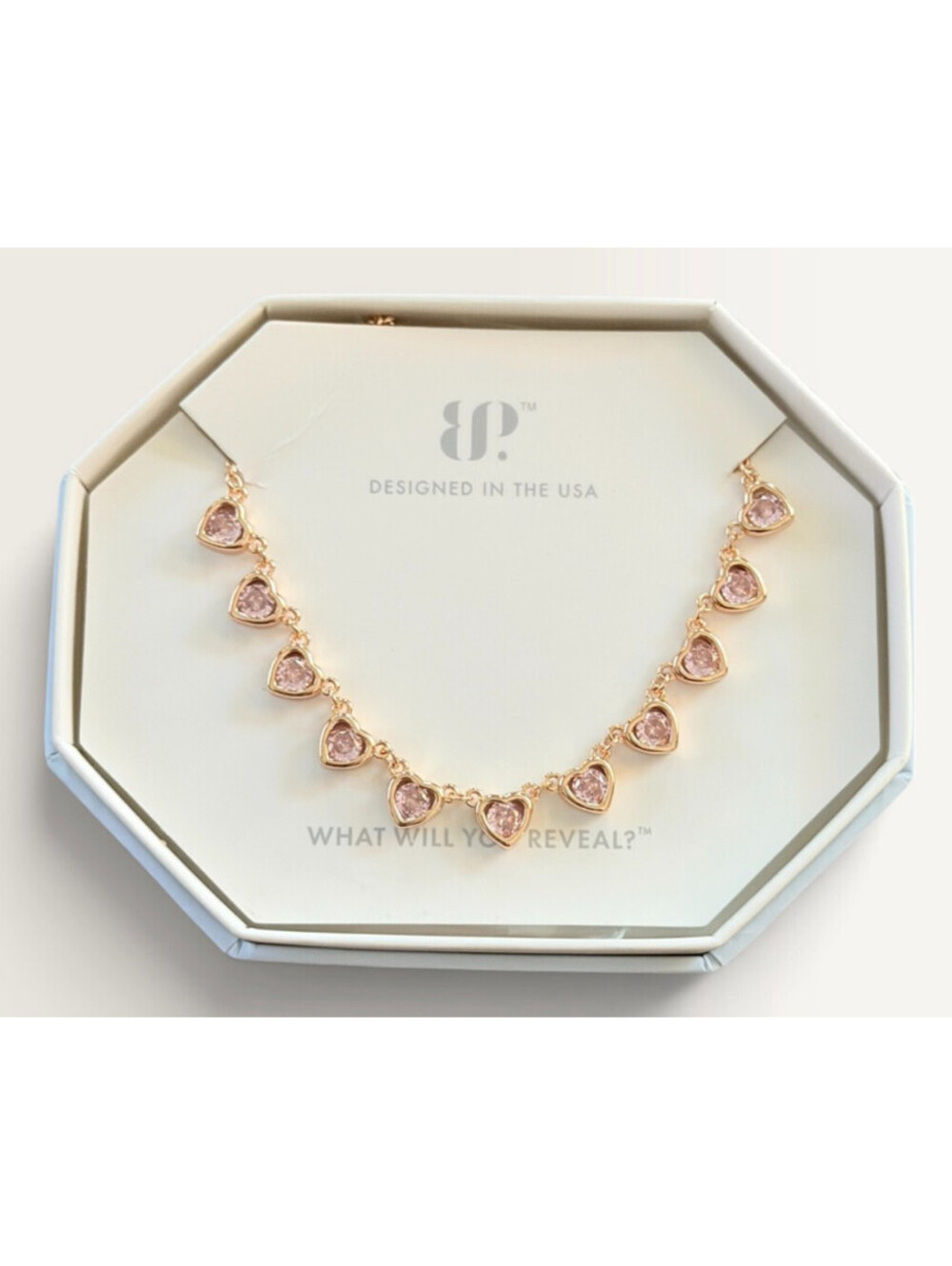 Bomb Party NK69353 Bringback Tennis Heart Necklace Rose Quartz Rose Gold